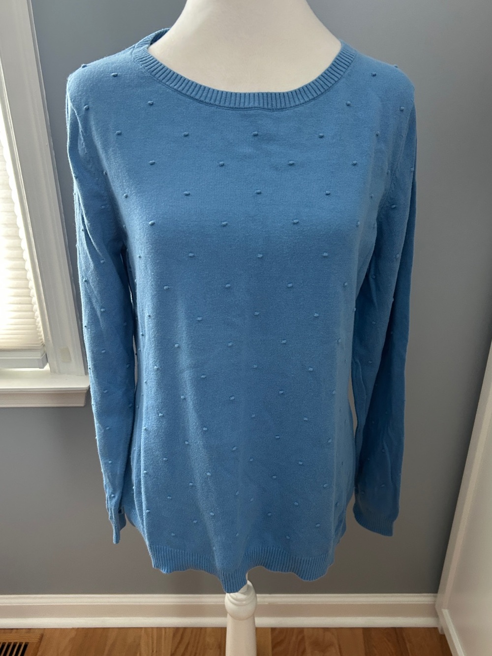 TALBOTS Womens Light Blue Sweater Size Small Textured Dots  100% Cotton
